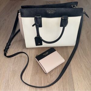 Kate Spade Light Pink & Black Crossbody Tote Bag & Matching Wallet
